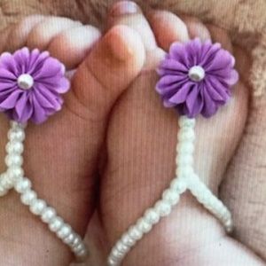 Newborn baby girl pearl& flower anklet barefoot sandal